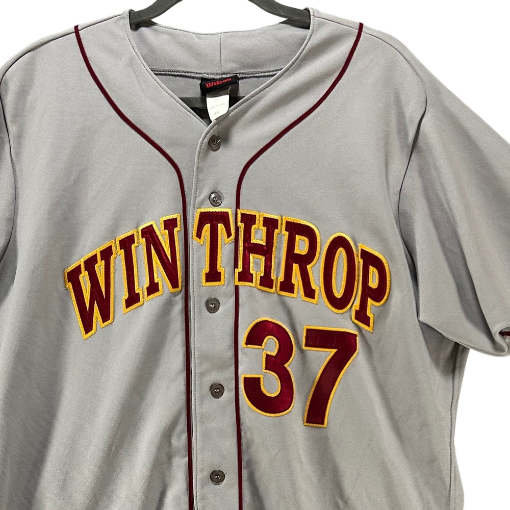 Vintage Winthrop Eagles Wilson Baseball Jersey 37 Mens 46 Gray Big South